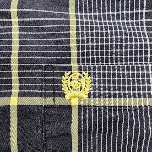 Cinch Shirt Mens XL Black White Yellow Plaid Long Sleeve Flip Cuff Button Down - Picture 5 of 12